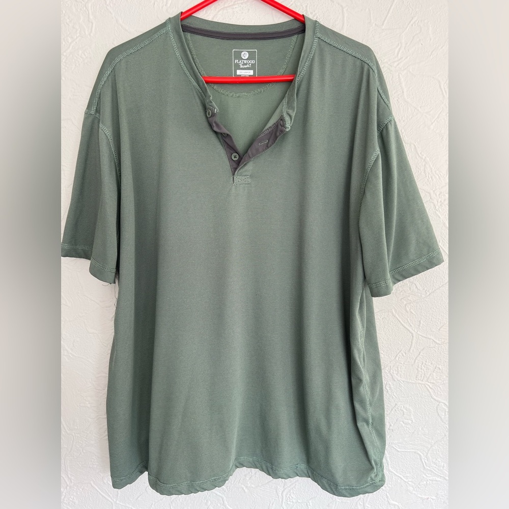 Flatwoods Threads Men's GreenShort Sleeve Shirt 3 Button Crew Neck Size XXL